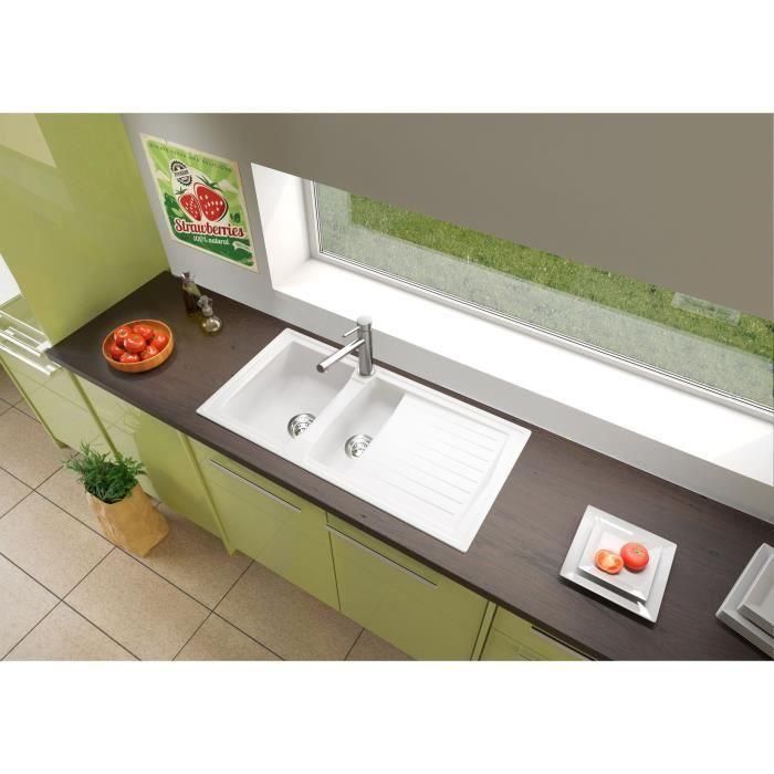 Fregadero de cocina encastrable STRADOUR 1,5 senos + 1 escurridor Arena - Resina - 100 x 50 cm - Blanco 1