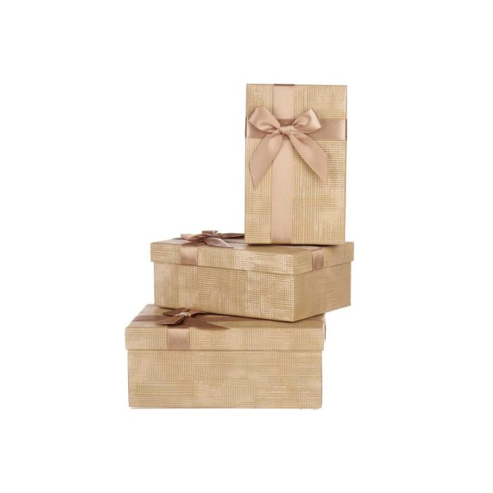 Set 3 Cajas de Cartón Rectangular Natural con Rayas y Lazo - Pincello 23x16x10 cm (12 Unidades) 1 Set 3 Cajas de Cartón Rectangular Natural con Rayas y Lazo - Pincello 23x16x10 cm (12 Unidades) 1