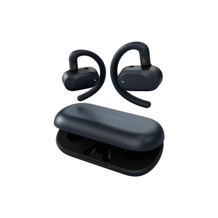 Creative Labs Auriculares Inalámbricos Outlier Go, Gancho de Oreja, Bluetooth 5.4, IPX4, 26h con Estuche, Azul, USB Tipo C, 51EF1210AA001