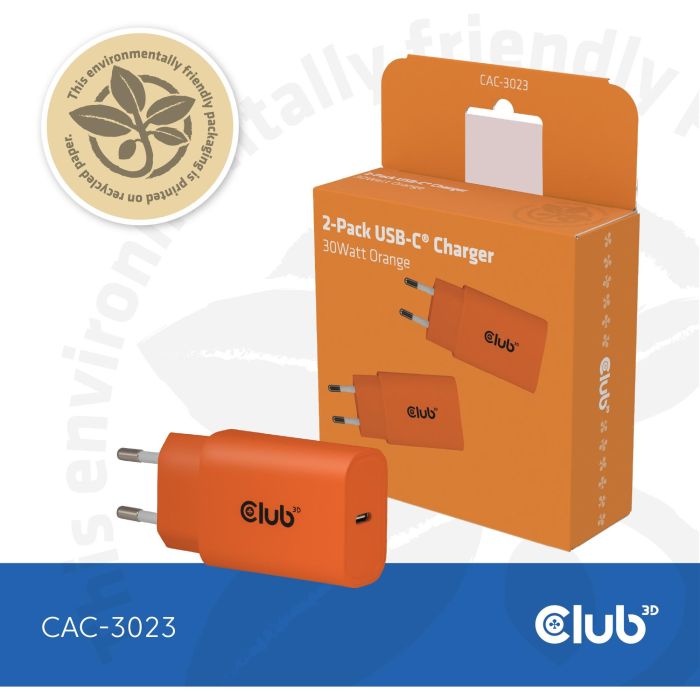 Club3D Lifestyle Ladegerät USB-C 30Watt. 2Stk orange retail 9 Club3D Lifestyle Ladegerät USB-C 30Watt. 2Stk orange retail 9