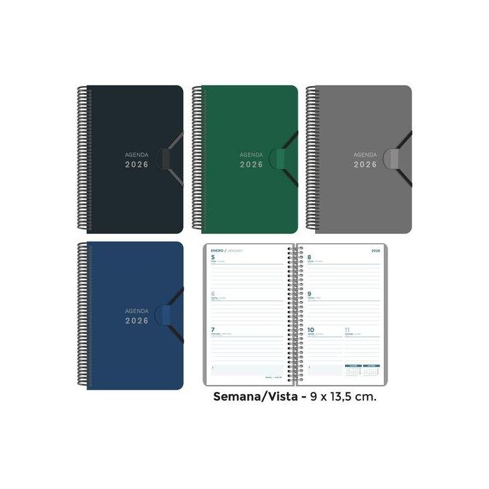 Agenda Anual (2026) Senfort Mini Espiral Tapa Pp Con Goma 90X135 S/V Surtido De 4