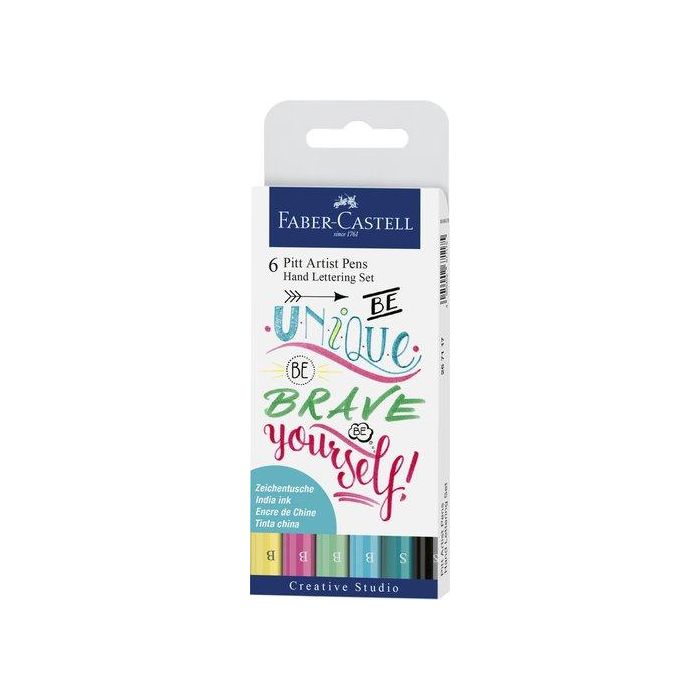 Faber Castell Rotuladores Pitt Artist Pen Hand Lettering Superfina-Pincel C-Surtidos Pastel Estuche 6 Ud - Tinta pigmentada, resistente al agua, punta S y B, colores variados