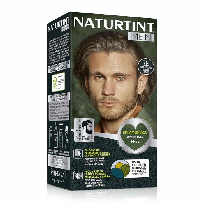 Naturtint MEN Tinte sin Amoniaco para Cabello y Barba #7N Rubio Avellana Cobertura Canas 1ud 3
