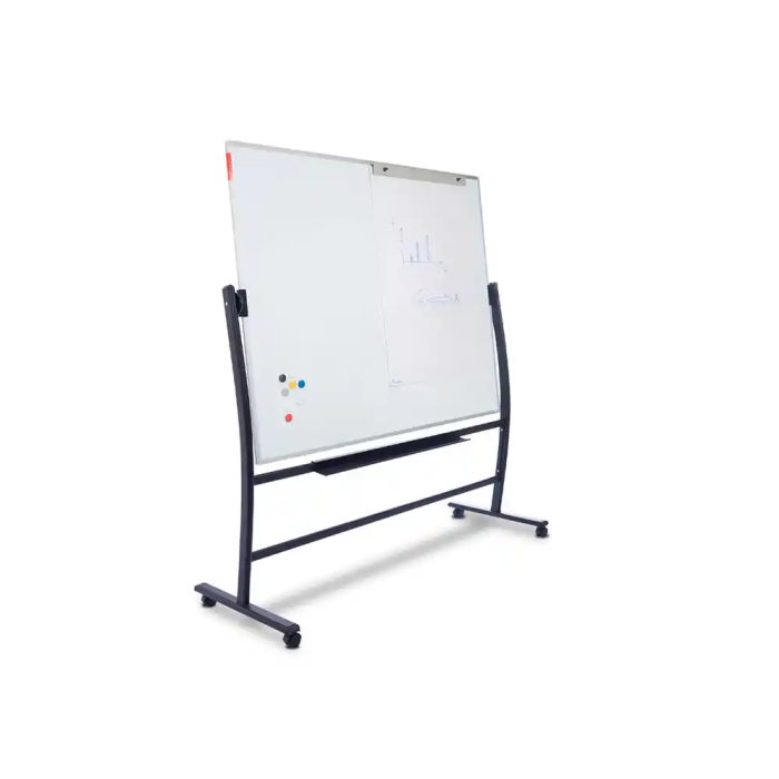 Rocada Pizarra Blanca Vitrificada Magnética Volteable Doble Cara 90x120 cm con Soporte y Ruedas 1