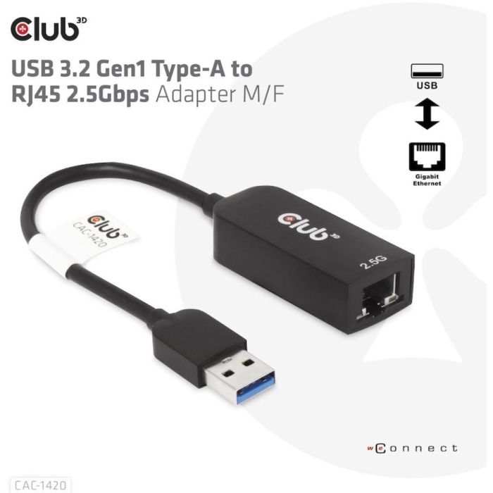 Club3D Adaptador USB 3.2 Tipo A a RJ45 Ethernet 2.5Gbps 3 Club3D Adaptador USB 3.2 Tipo A a RJ45 Ethernet 2.5Gbps 3