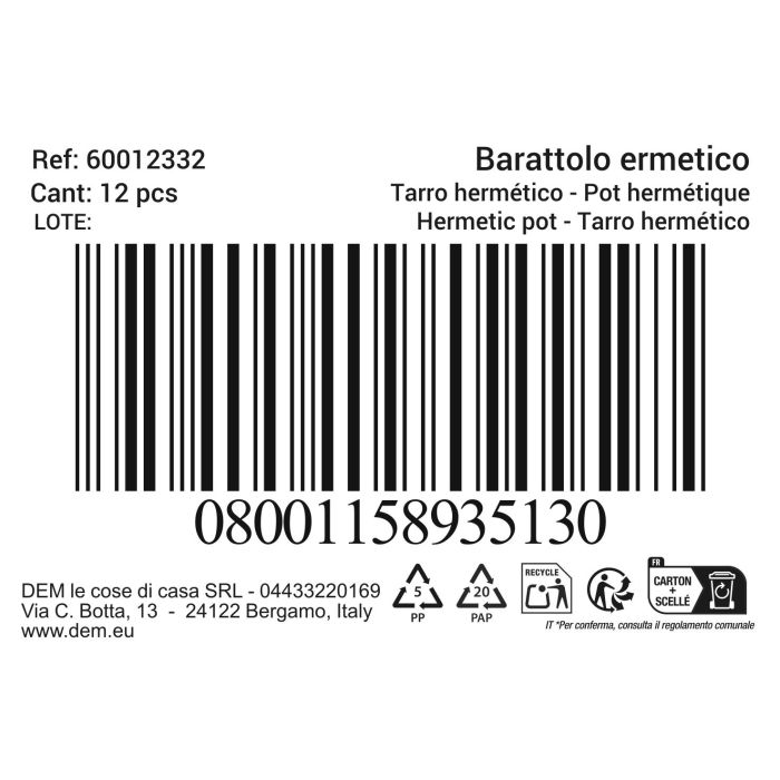Tarro Hermetico 1,10L Beclassic (12 Unidades) 1 Tarro Hermetico 1,10L Beclassic (12 Unidades) 1