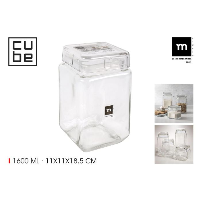 La Mediterranea Tarro Vidrio Cube 1600Ml 11 x 19.5 x 11 cm (12 Unidades) La Mediterranea Tarro Vidrio Cube 1600Ml 11 x 19.5 x 11 cm (12 Unidades)