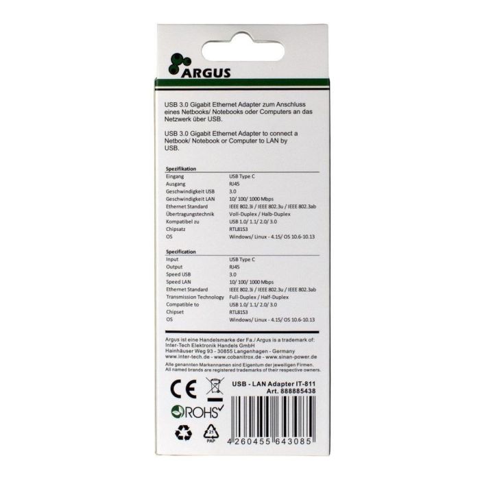 Inter-Tech ARGUS IT-811 Adaptador USB-C a Gigabit Lan RJ45 1000 MBit/s Negro 3 Inter-Tech ARGUS IT-811 Adaptador USB-C a Gigabit Lan RJ45 1000 MBit/s Negro 3