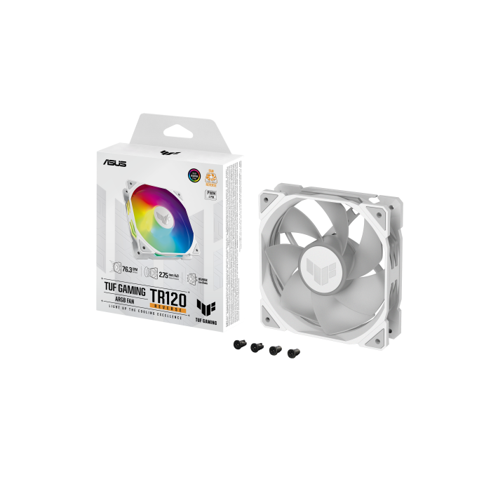 Asus TUF GAMING TR120 ARGB REVERSE 1-pack White Carcasa del ordenador Refrigerador de aire 12 cm Blanco Iluminación LED RGB 8