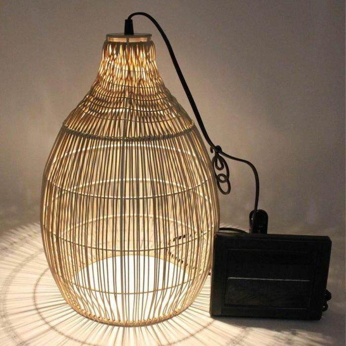 Lumisky LUM3760093545754 Lámpara Colgante Solar HOLIDAY H42 cm, Cestería Tejida Bohemia Natural, LED Blanco Cálido 5