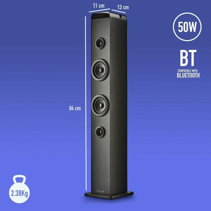 NGS SKYCHARMPRO Torre de Sonido 50W Bluetooth 5.4 con Broadcasting, USB, Óptica, Auxiliar y Radio FM 14