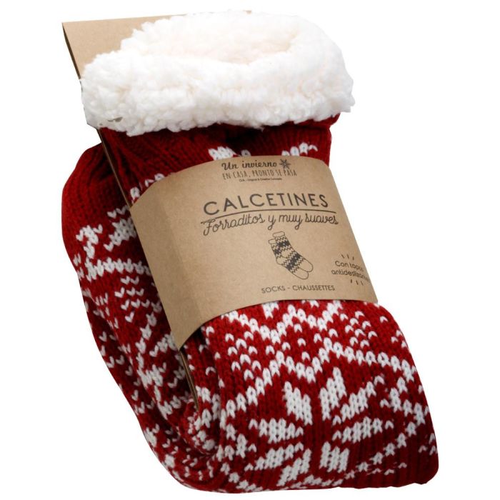 Sensly Par Calcetines Talla 36-41 Rojos Cálidos Interior Sherpa Antideslizantes 2