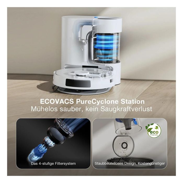 Ecovacs Deebot N20 Plus Robot Aspirador y Fregador Inteligente, Sin Bolsa, Navegación Láser TrueMapping, Compatible con Alexa y Google Assistant, Color Blanco