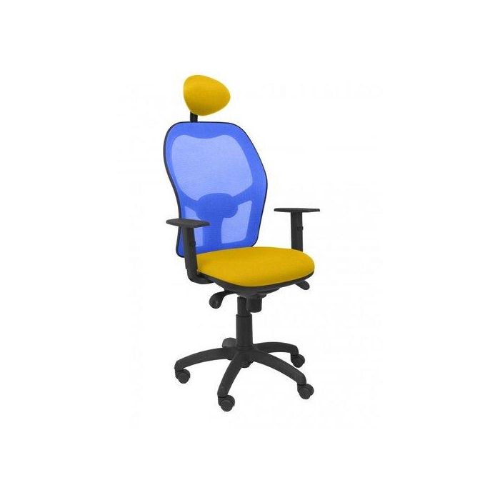 Silla Piqueras Y Crespo Jorquera Brazos Regulables Cabecero Fijo Mecanismo Sincro Con Regulador De Tension Respaldo De Malla Azul Y Asiento Tapizado Bali Amarillo