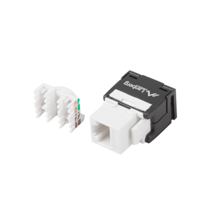 Lanberg KSU6-2000 Conector Keystone Cat.6 UTP RJ45 Hembra Plano PoE Negro Blanco