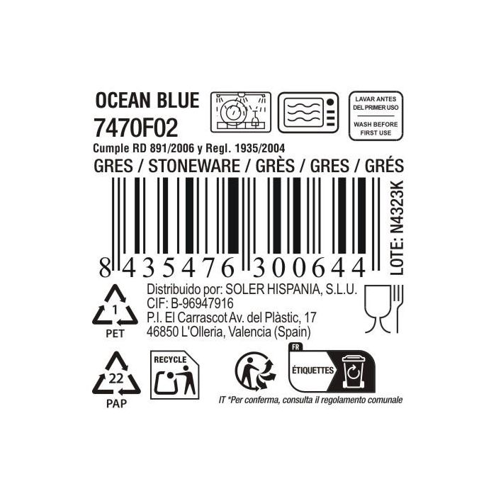 Plato Ocean Blue 27.2 cm diámetro Inde (12 Unidades) 3 Plato Ocean Blue 27.2 cm diámetro Inde (12 Unidades) 3