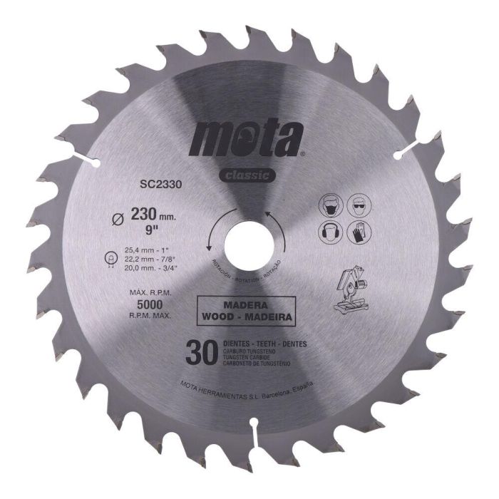 Mota Herramientas SC2330 Sierra circular widia Ø230 mm, 30 dientes, carburo de tungsteno para madera