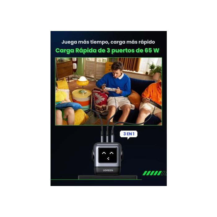 UGREEN 25685B Cargador Nexode RG 65W 3 Puertos GaN Carga Rápida Interior Gris UGREEN 25685B Cargador Nexode RG 65W 3 Puertos GaN Carga Rápida Interior Gris