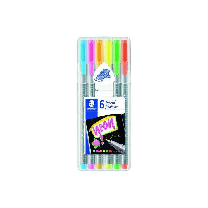 Staedtler Rotuladores Triplus Fineliner Colores Neón Surtidos, Punta Fina 0.3mm, Estuche de 6 Unidades Lavables