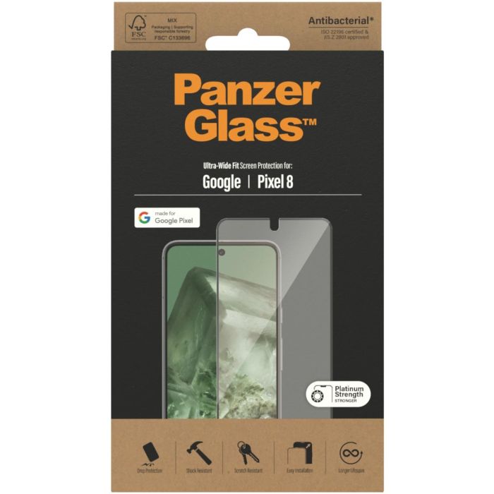 PanzerGlass Ultra-Wide Fit Protector de Pantalla para Google Pixel 8, Resistente a Rayones y Golpes, Transparente 2