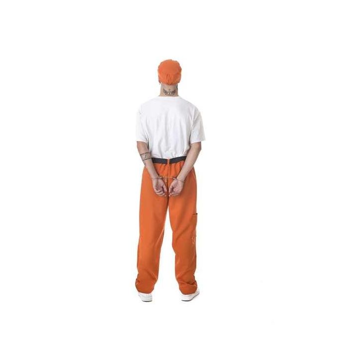 Creaciones Llopis Disfraz Adulto Preso Talla XL Naranja Pantalón Cinturón Gorra Esposas 1