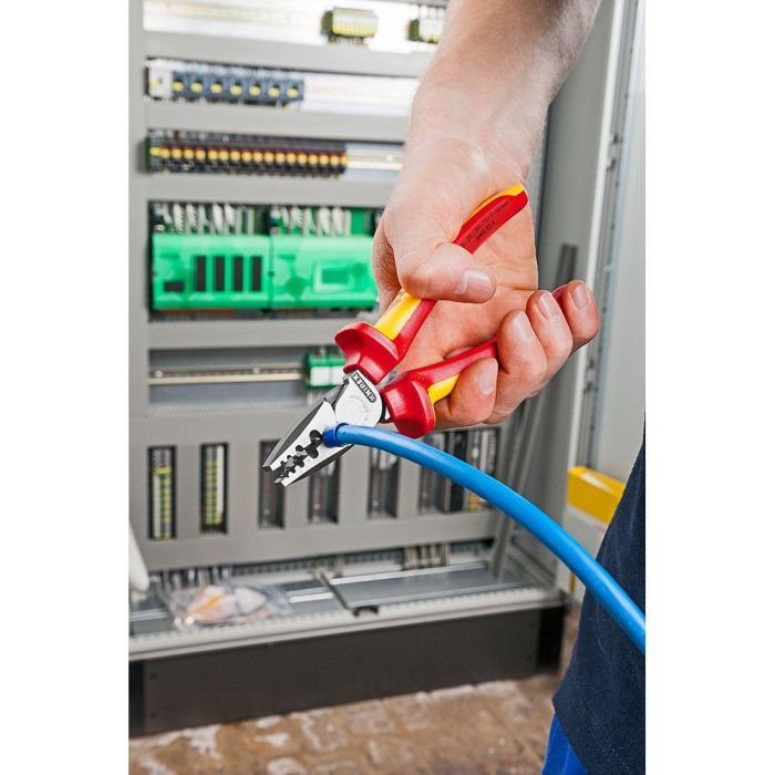 Knipex 9778180 Alicates para entallar crimpar punteras huecas 180 mm, conforme DIN 46228, VDE IEC 60900, para 0.25-16 mm², mangos aislados