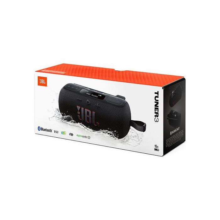 JBL Tuner 3 Radio Portátil IP68, Bluetooth 5.3, DAB+/FM, 7W, Batería 12h, Negro, Radio Digital y Analógica con Puerto USB-C