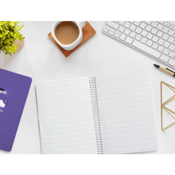 Liderpapel Cuaderno Espiral Pautaguía A5, Tapa Blanda, 40 Hojas 75gr, Cuadro Pautado 3mm, Color Lila 7