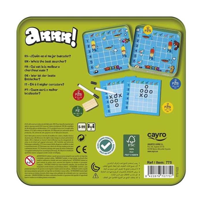 Juego barcos arrr de madera en caja de metal. 8 piezas. 2 jugadores. 19x19x3,5cm 2 Juego barcos arrr de madera en caja de metal. 8 piezas. 2 jugadores. 19x19x3,5cm 2