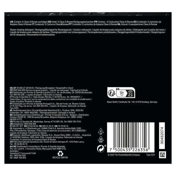 Braun AAAIK59492 Cartucho de Limpieza Recambios CCR6 Clean & Renew para Estación SmartCare - Paquete de 6 5