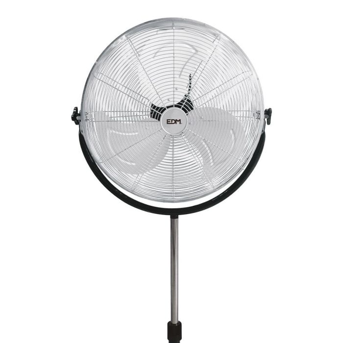 Ventilador de pie industrial, con base circular. cromado/negro potencia: 120w aspas: ø50cm altura regulable 118-148cm edm 1