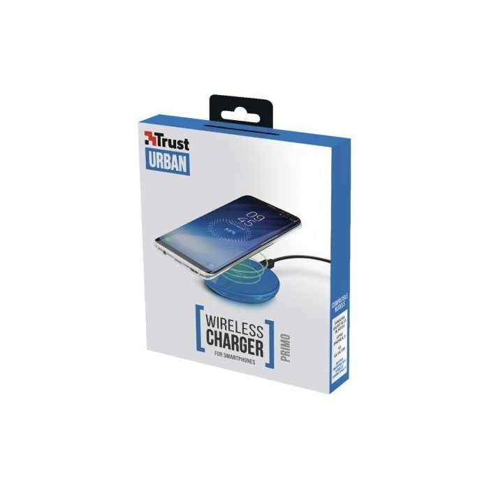 CARGADOR INALÁMBRICO TRUST URBAN PRIMO AZUL - TOCAR Y CARGAR - INDICADOR CARGA LED - PARA SMARTPHONES MÓVILES COMPATIBLES CON CARGA QI