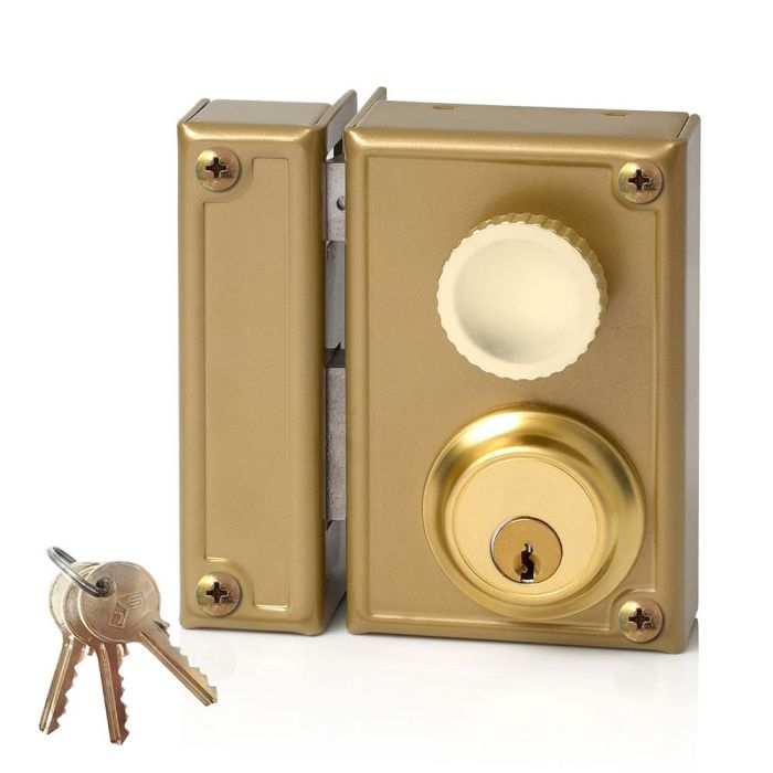 Jis Cerradura de sobreponer golpe y llave izquierda 34-7i, cilindro fijo 52mm, dorado 0 Jis Cerradura de sobreponer golpe y llave izquierda 34-7i, cilindro fijo 52mm, dorado 0