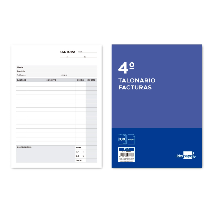 Liderpapel Talonario de Facturas Cuarto con IVA 116 0 Liderpapel Talonario de Facturas Cuarto con IVA 116 0