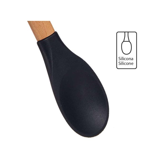 Kinvara Cuchara de Silicona con Mango de Madera de Haya, Negro/Madera, 30 cm (Set de 48) 3