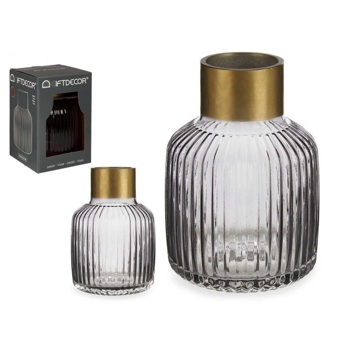 Jarrón de Cristal con Rayas Oro Grande Antracita Giftdecor 14.5x22x14.5 cm (6 Unidades) Jarrón de Cristal con Rayas Oro Grande Antracita Giftdecor 14.5x22x14.5 cm (6 Unidades)