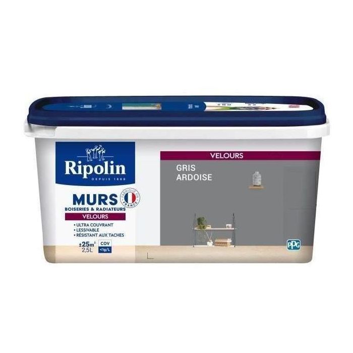 RIPOLIN Pintura Terciopelo Color para Paredes, Carpintería de Radiadores - Gris Pizarra