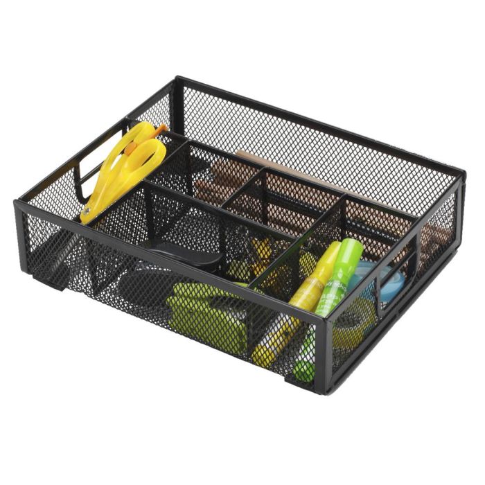 Organizador Sobremesa Q-Connect Kf17291 Bandeja Metalica Rejilla Negra Con 6 Departamentos 235x183x65 mm 1