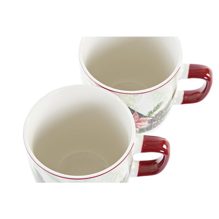 DKD Home Decor Mug de Navidad Tradicional Porcelana 400ml Rojo Verde Apto Microondas Lavavajillas Set de 12 Unidades 2