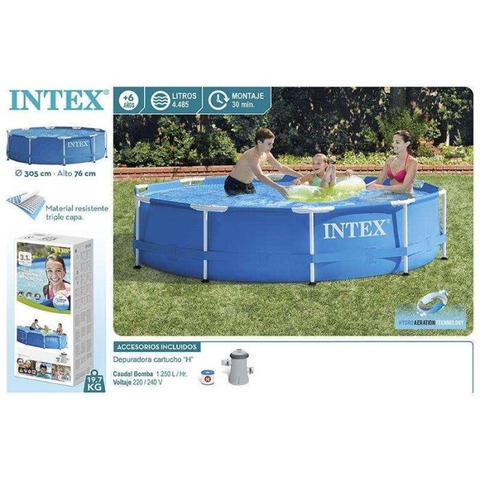 Intex Piscina Redonda Metal Frame con Depuradora de Cartucho, 4485 Litros, 305x76 cm 7 Intex Piscina Redonda Metal Frame con Depuradora de Cartucho, 4485 Litros, 305x76 cm 7