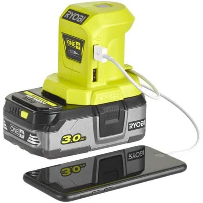 Ryobi R18USB Cargador USB ONE + 18 voltios, 2 Puertos USB 3 Ryobi R18USB Cargador USB ONE + 18 voltios, 2 Puertos USB 3