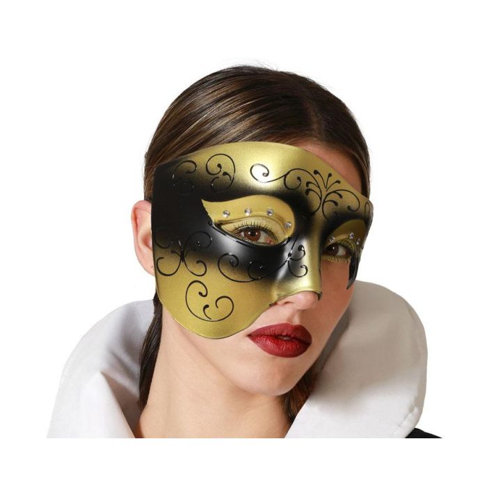 Antifaz Venecia Dorado Negro Mujer Adulto Carnaval Fiesta Temática