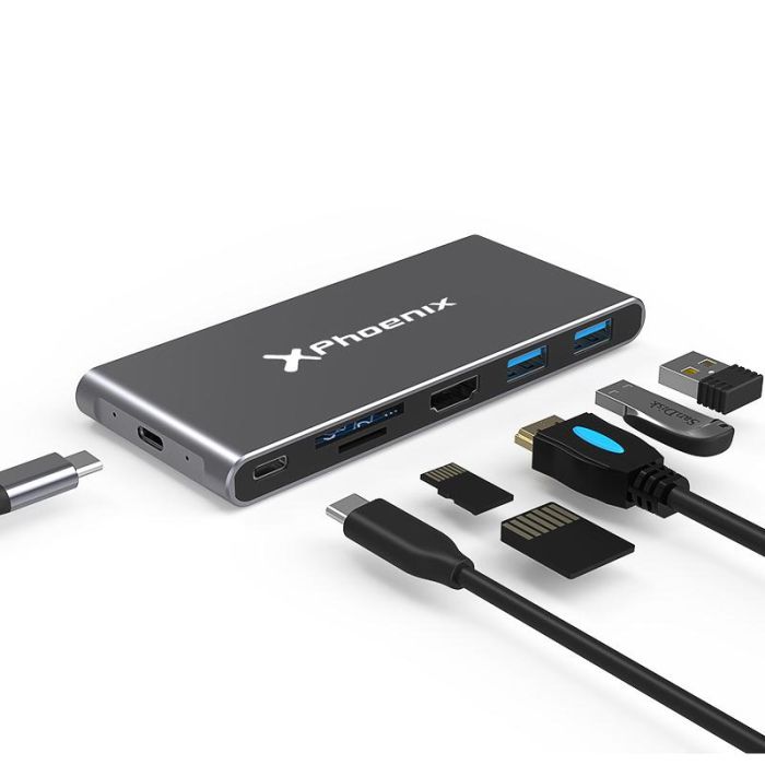 Phoenix technologies Hub Multifunción 7 en 1 con Carcasa para SSD M2, USB 3.0, HDMI 4K, Tipo C PD 60W, Lector de Tarjetas TF/SD 0 Phoenix technologies Hub Multifunción 7 en 1 con Carcasa para SSD M2, USB 3.0, HDMI 4K, Tipo C PD 60W, Lector de Tarjetas TF/SD 0