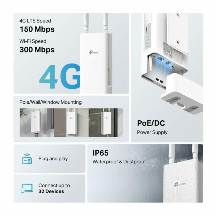Router TP-Link TL-MR100-OUTDOOR Blanco RJ45 Ethernet LAN PoE x 1 1 Router TP-Link TL-MR100-OUTDOOR Blanco RJ45 Ethernet LAN PoE x 1 1