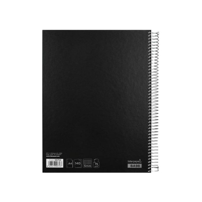 Cuaderno Espiral Liderpapel A4 Micro Jolly Tapa Forrada 140H 75 gr Cuadro 5 mm 5 Bandas 4 Taladros Color Negro 2