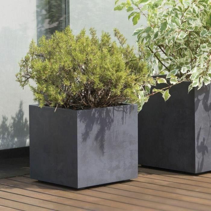 Deroma 9H814SZ Maceta Cubo Millennium R con reserva de agua Antracita 39 cm 3
