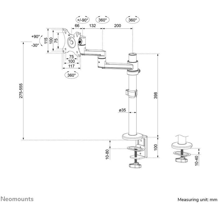 Neomounts Soporte de Escritorio para Monitor/Pantalla, Opciones de Fijación: Abrazadera y Ojal 11 Neomounts Soporte de Escritorio para Monitor/Pantalla, Opciones de Fijación: Abrazadera y Ojal 11