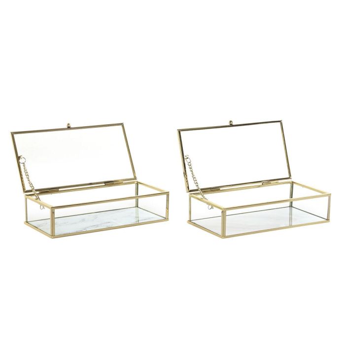 DKD Home Decor Joyero Moderno Dorado de Metal y Cristal 11 x 5 x 20 cm (2 Unidades) 2