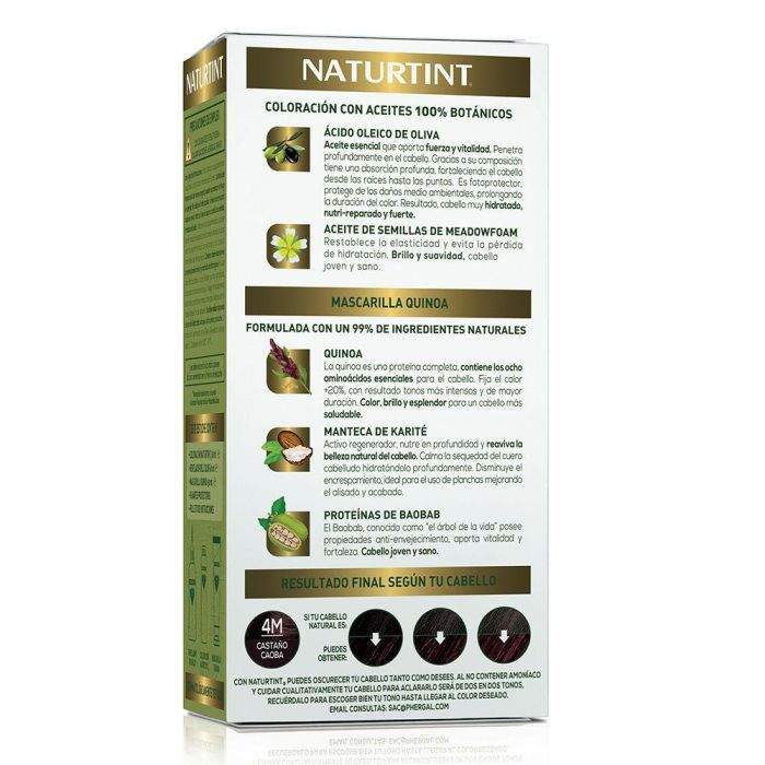 Naturtint Tinte Sin Amoniaco #4M-Castaño Caoba 170 ml Tinte Permanente Cobertura Canas Cabello Saludable 2