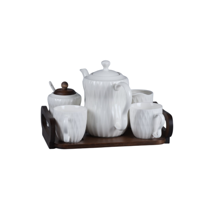 DKD Home Decor Tazas de Café Porcelana Bambú Blanco Marrón Oscuro 20 x 19 x 28 cm Set de 6
